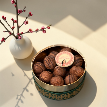 Premium Round Truffle Box – Lotus, French Biscuit &amp; Pistachio بوكس ترافل لوتس وبسكويت وفستق ميني بريميوم