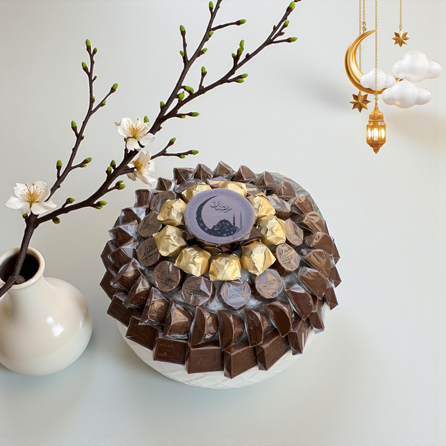 Luxury Porcelain Platter with Belgian Mixed Chocolates (Wrapped) صحن بورسلين فاخر مع شوكليت ميكس بلجيكي مغلّف