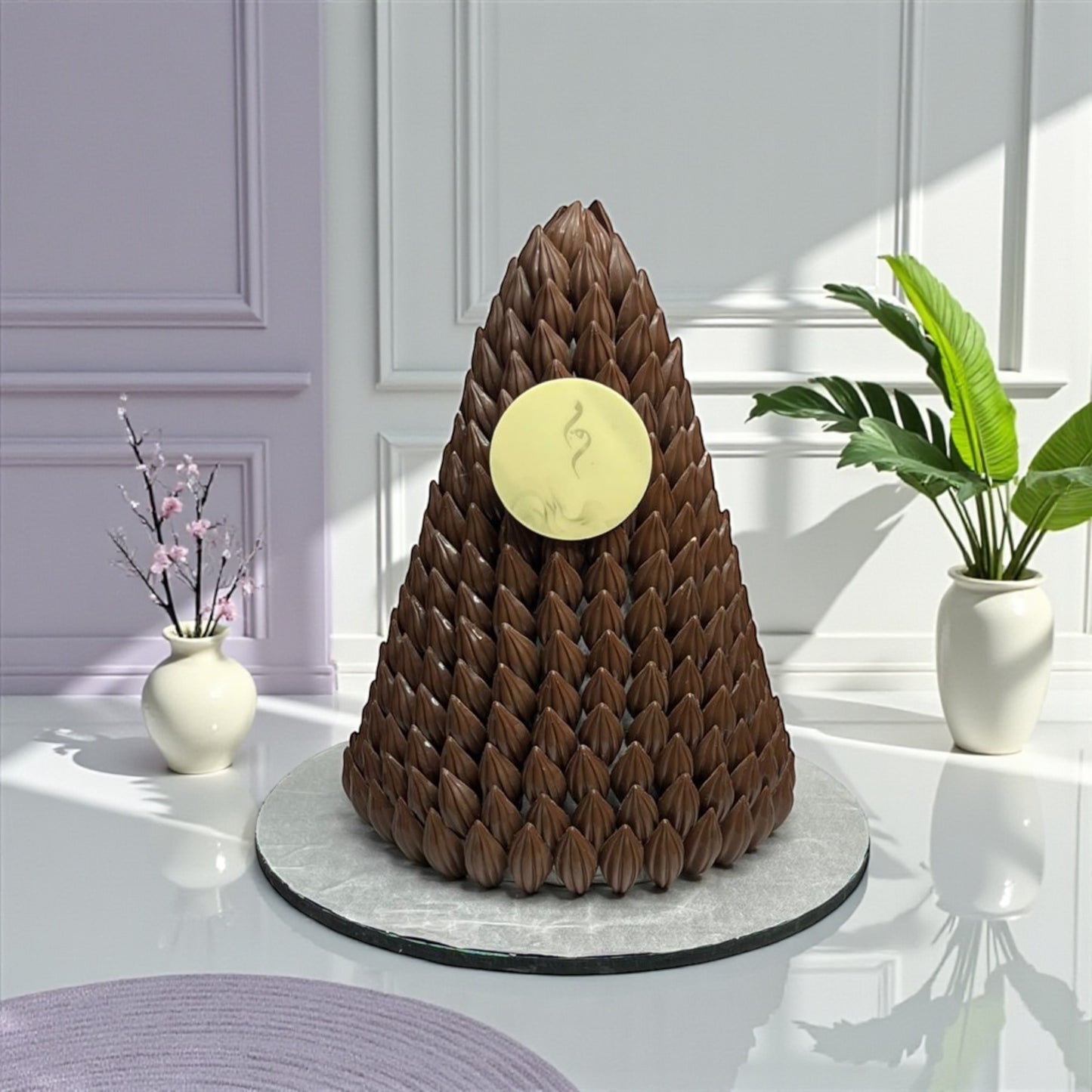 هرم شوكولاتة حبة اللوز بطباعة مخصصة
Almond Chocolate Pyramid – Custom Printed