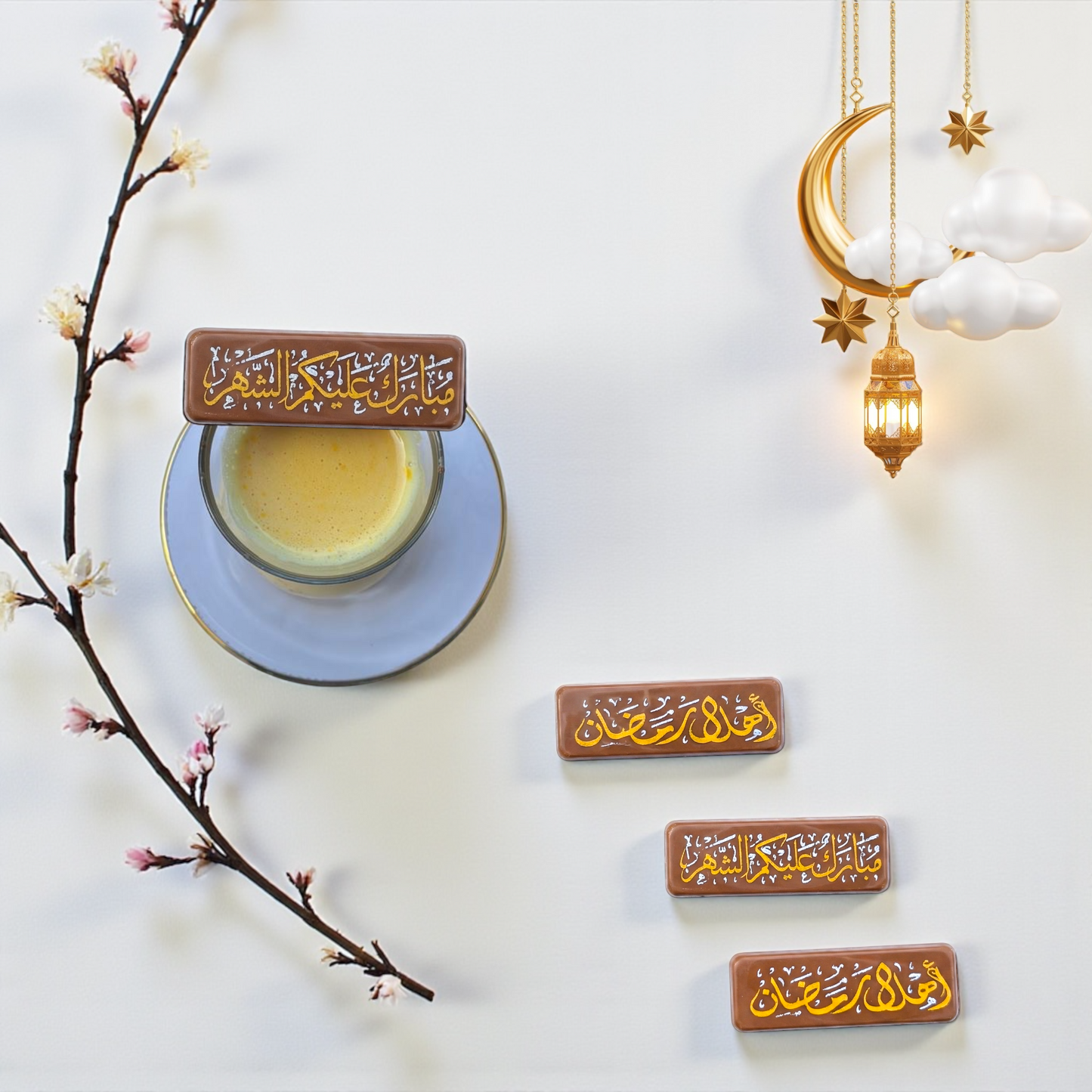 Ramadan Rectangular Chocolate Coffee Sticks – Milk with Ready Print – 20 Pieces  شوكليت كوفي ستيك مستطيل رمضاني – ميلك بطباعة جاهزة – 20 قطعة