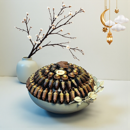 Elegant Metal Platter with Kinder Crunch, Nutella & Filled Chocolates  صحن ميتال راقي بحلاوة كيندر رهش ونوتيلا مع شوكليت محشوة