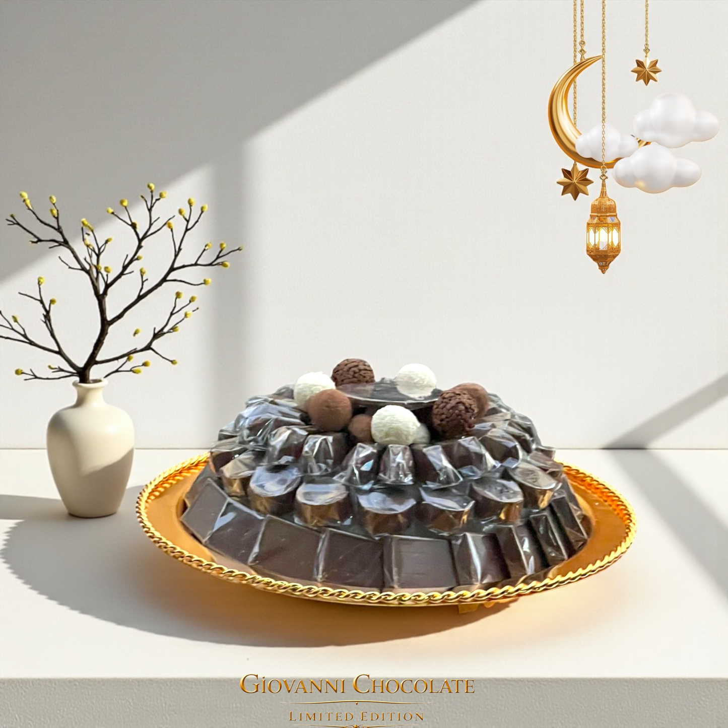 Luxury Porcelain Platter with Engraved Arabic Stainless Steel Dome صحن بروسيلين فاخر بغطاء ستانلس ستيل محفور بحروف عربية