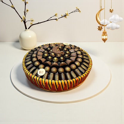 Luxury Palm Basket Platter with Ramadan Stuffed Chocolates  صحن خوص فاخر مع شوكليت رمضان بحشوات مميزة — 1 كجم