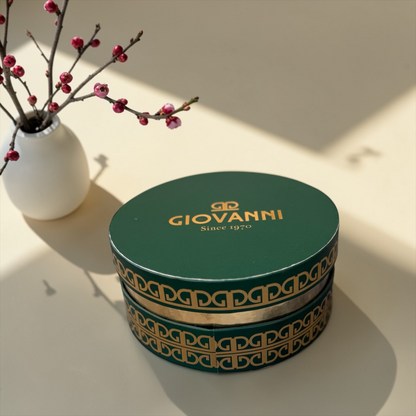 Premium Round Truffle Box – Lotus, French Biscuit &amp; Pistachio بوكس ترافل لوتس وبسكويت وفستق ميني بريميوم