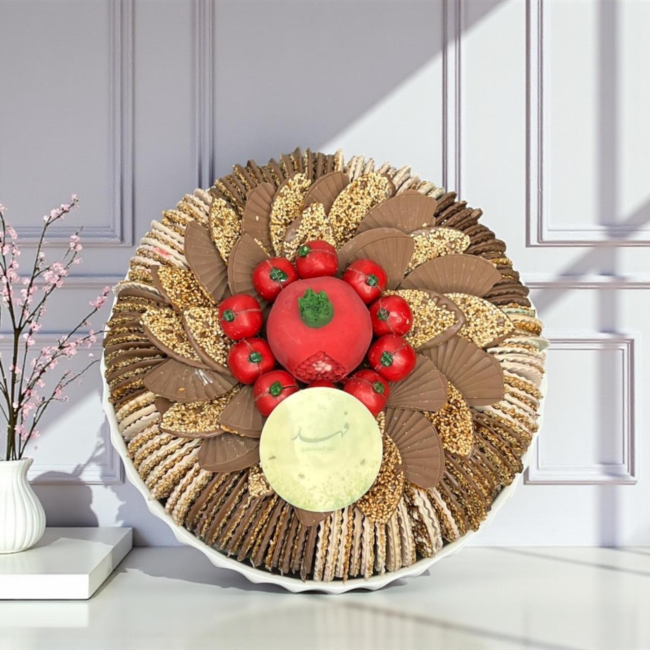 Caramelized Sesame Tray with Luxury Crystal Plate صحن سمسم مكرمل مع صحن كريستال فخم