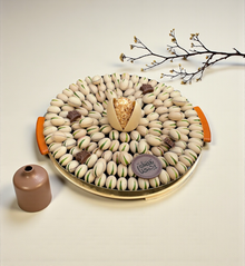 Luxury Stainless Steel Platter — Pistachio Praline, Kunafa  صحن ستانلس ستيل فاخر — حبة الفستق والكنافة