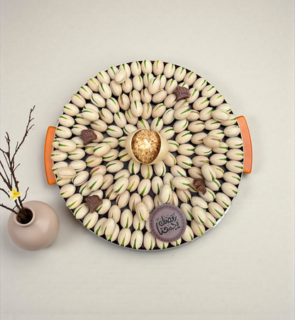 Luxury Stainless Steel Platter — Pistachio Praline, Kunafa  صحن ستانلس ستيل فاخر — حبة الفستق والكنافة