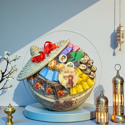 سلة تراثية من الخوص مع  شوكولا ميكس  – حق الليلة