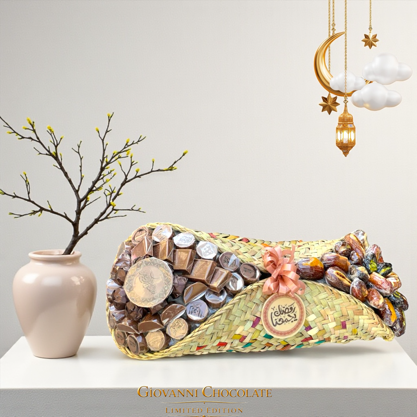 Luxury Palm Basket with Dates & Chocolate سلة خوص فاخرة بالتمور والشوكولاتة