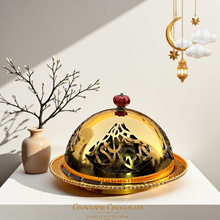 Luxury Porcelain Platter with Engraved Arabic Stainless Steel Dome صحن بروسيلين فاخر بغطاء ستانلس ستيل محفور بحروف عربية