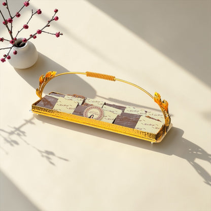 Belgian Chocolate Gold Rectangular Platter | صحن ذهبي مستطيل مع تشكيلة شوكليت مكسر بلجيكي