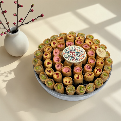 Petit Camp Chocolate & Crispy Kunafa Acrylic Platter | صحن أكريليك مع بيتي كامب بحشوات مشكلة