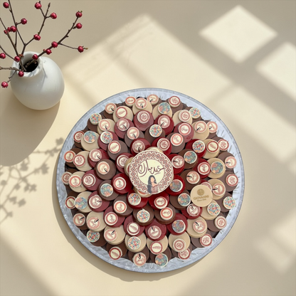 Eid Printed Round Chocolate Acrylic Platter | صحن أكريليك مع شوكليت راوند مطبوع بثيم العيد