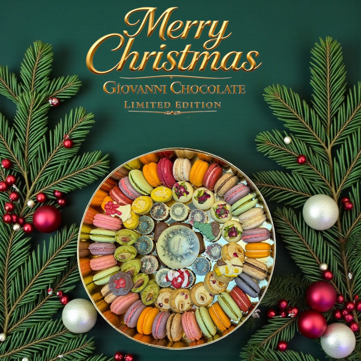 Luxury Christmas Chocolate Box – Macarons, Cookies & Printed Chocolates